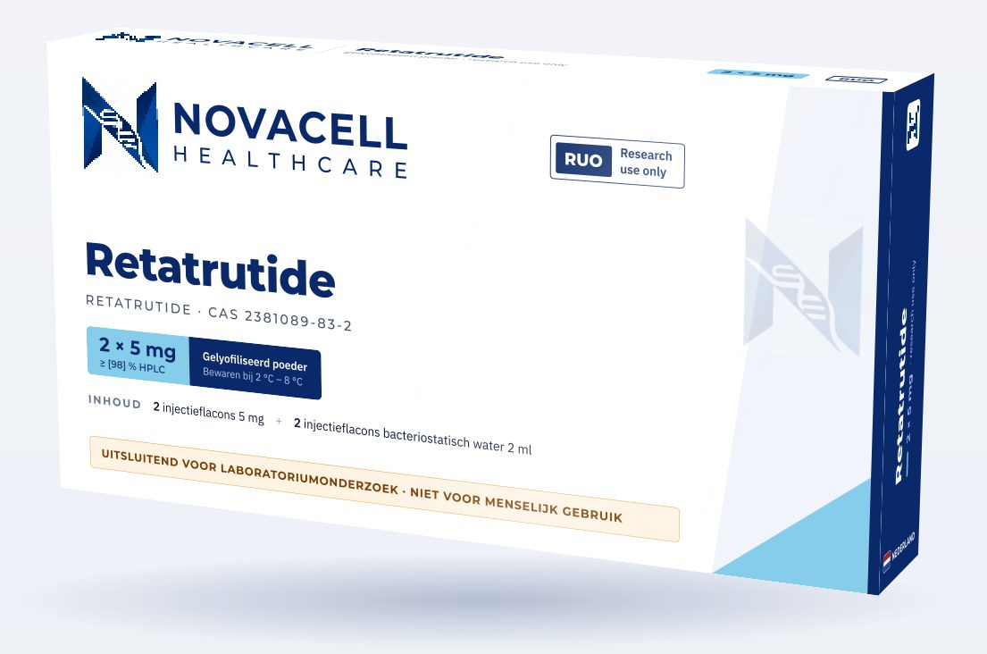 Retatrutide box, 2 vials of 5 mg with bacteriostatic water